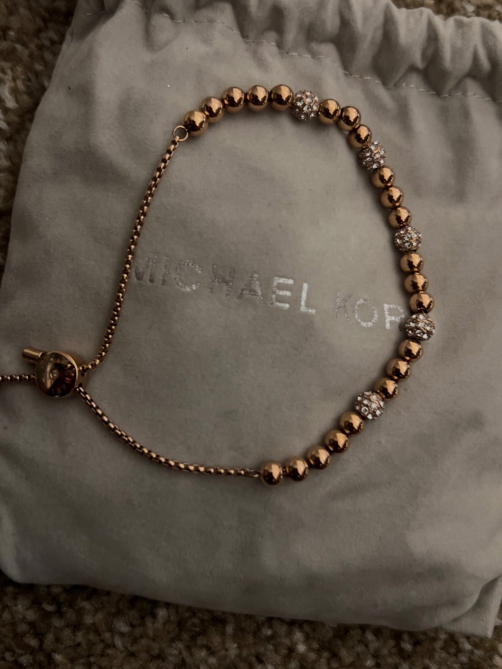 Michael Kors Rose Gold Beaded Bracelet with Crystal Rondelles